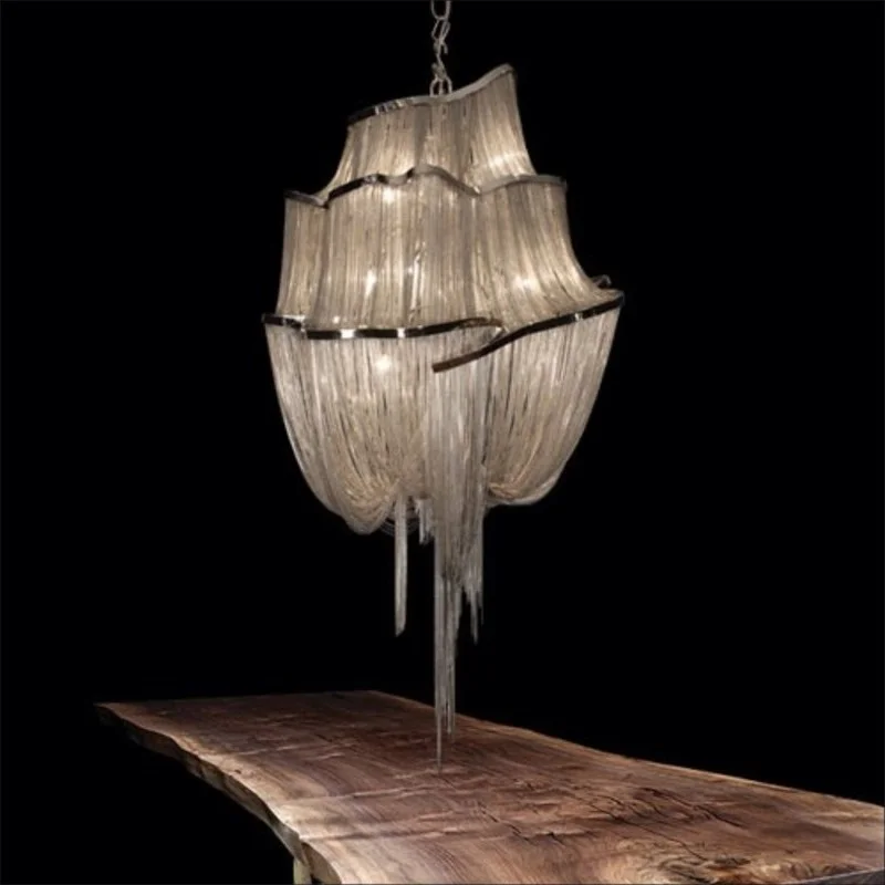 New luxury large chain tassel pendant lamp LED gold/silver customizable aluminum
New luxury large chain tassel pendant lamp LED gold/silver customizable aluminum