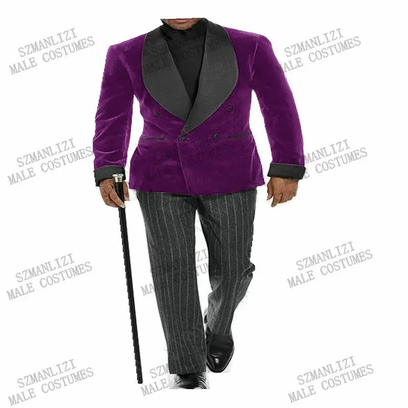 2021 New Fashion Purple Velvet Coat Stripe Pants Suits For Men Shawl Lapel Double Breasted Tuxedo Groom Wedding Suits For Men
2021 New Fashion Purple Velvet Coat Stripe Pants Suits For Men Shawl Lapel Double Breasted Tuxedo Groom Wedding Suits For Men