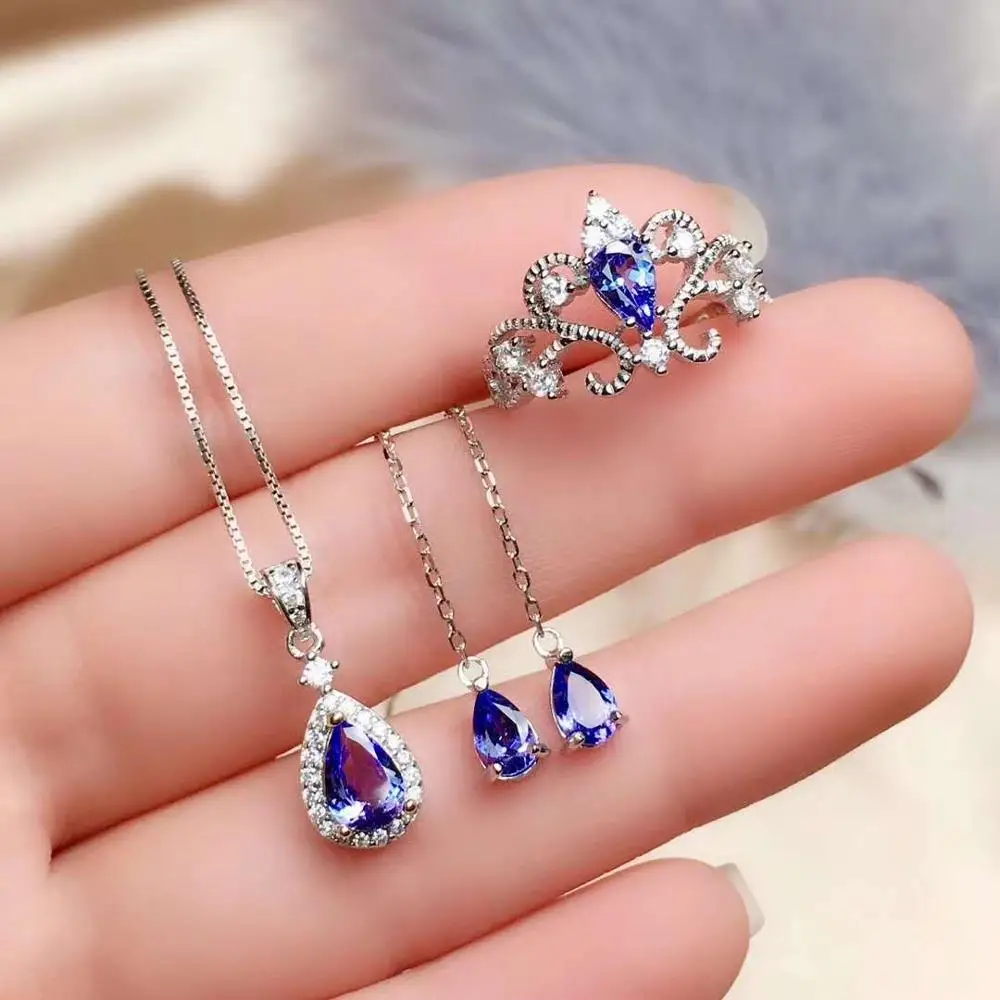 Real Natural Tanzanite jewelry set Natural Real Tanzanite 925 sterling silver 1pc pendant,1pc ring,2pcs Earring
Real Natural Tanzanite jewelry set Natural Real Tanzanite 925 sterling silver 1pc pendant,1pc ring,2pcs Earring