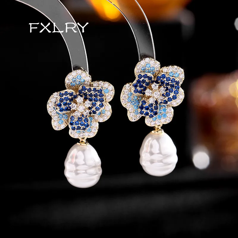FXLRY Luxury Copper Inlaid Colorful Zircon Pearl Three-Dimensional Flower Earrings For Women Wedding Jewelry
FXLRY Luxury Copper Inlaid Colorful Zircon Pearl Three-Dimensional Flower Earrings For Women Wedding Jewelry