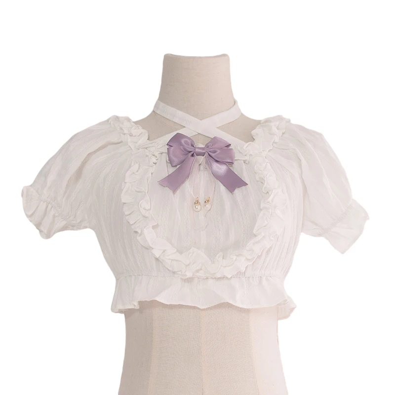 Summer Lolita Sweet Fashion Blouse Women Shirts Goth Kawaii Teen Girl Japanese Cosplay Short Sleeve Cute Lace Up Ruffle Crop Top
Summer Lolita Sweet Fashion Blouse Women Shirts Goth Kawaii Teen Girl Japanese Cosplay Short Sleeve Cute Lace Up Ruffle Crop Top