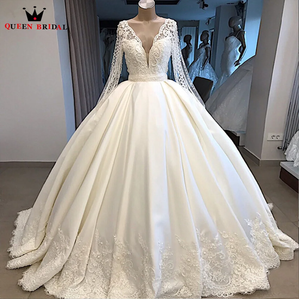 Elegant Ball Gown Wedding Dresses Puffy Long Sleeve Satin Lace Beaded Pearls Luxury Formal Bride Dress Custom Make JY43
Elegant Ball Gown Wedding Dresses Puffy Long Sleeve Satin Lace Beaded Pearls Luxury Formal Bride Dress Custom Make JY43