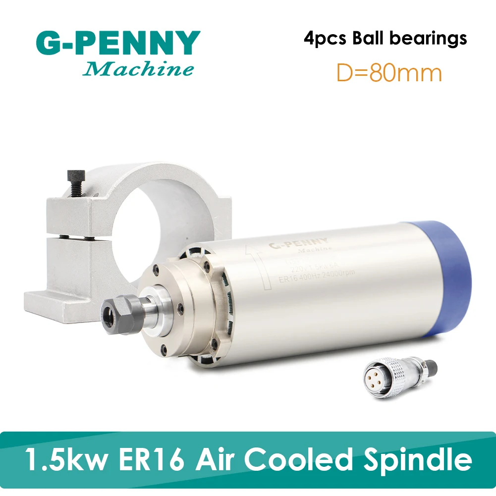 220V 1.5KW ER16 CNC Air Cooled Spindle Motor 80mm Air Cooling 4 Bearings CNC Motor Spindle & 80mm clamp bracket
220V 1.5KW ER16 CNC Air Cooled Spindle Motor 80mm Air Cooling 4 Bearings CNC Motor Spindle & 80mm clamp bracket