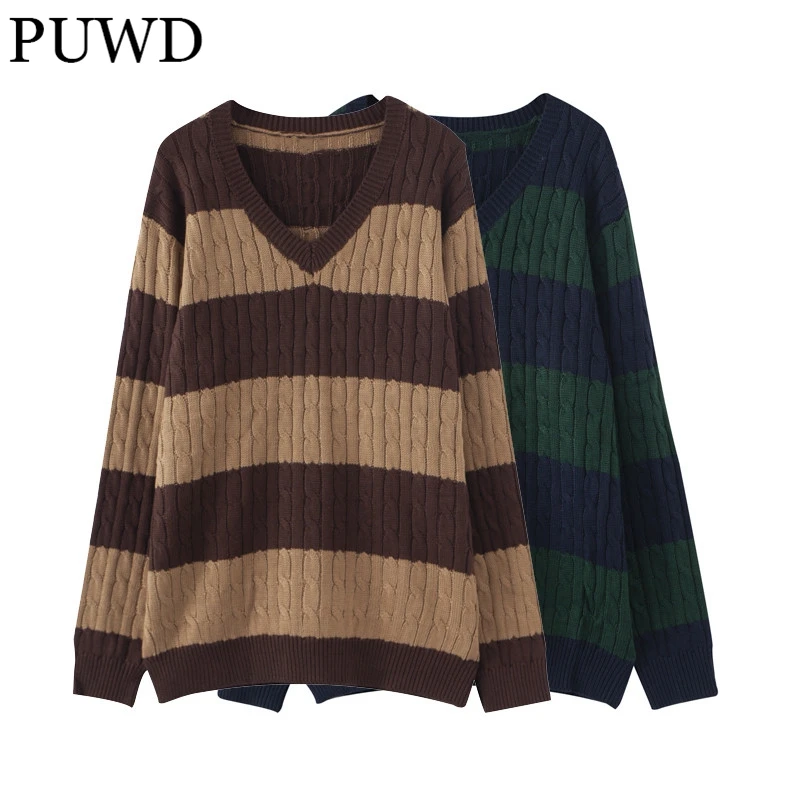 PUWD Vintage Women V Neck Stripe Loose Pullover Sweaters 2022 Spring Fashion Ladies Streetwear Knitted Y2K Girls Chic Knitwear
PUWD Vintage Women V Neck Stripe Loose Pullover Sweaters 2022 Spring Fashion Ladies Streetwear Knitted Y2K Girls Chic Knitwear