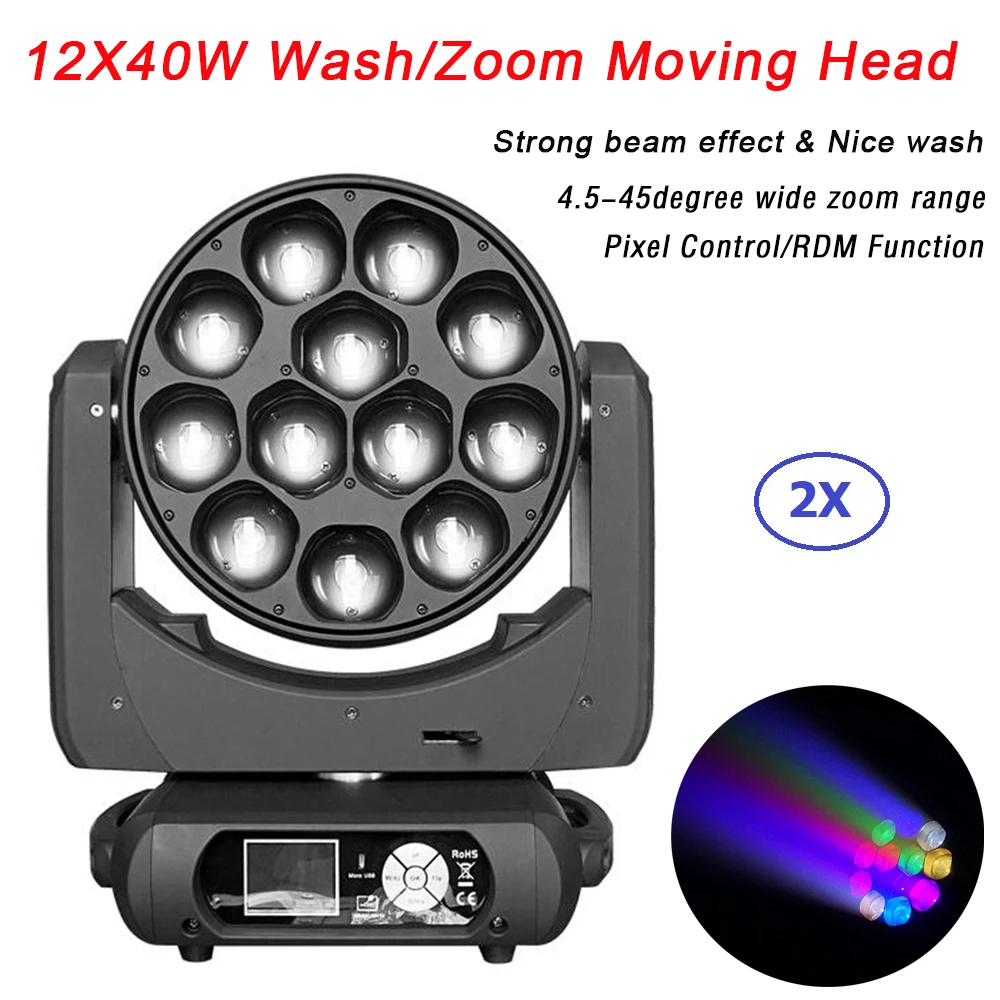 2Pcs/Lot Dj Disco Stage Lighting 12X40W RGBW 4IN1 LED Moving Head Light Pixel Control Wash Zoom Light Party Music Stage Lighting
2Pcs/Lot Dj Disco Stage Lighting 12X40W RGBW 4IN1 LED Moving Head Light Pixel Control Wash Zoom Light Party Music Stage Lighting