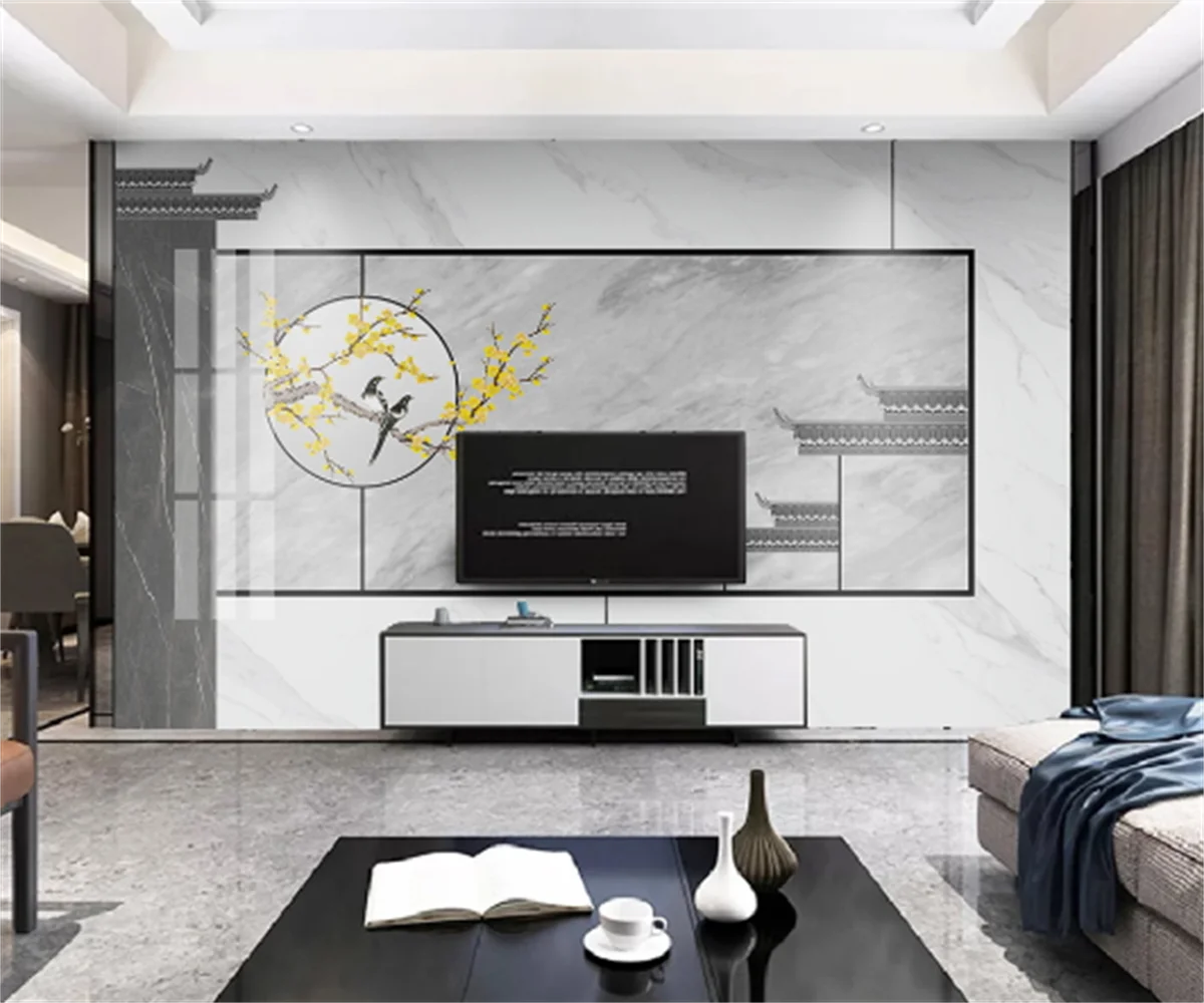 Simple and modern marble flower and bird light luxury hanging background wall painting custom new Chinese wallpaper mural papier
Simple and modern marble flower and bird light luxury hanging background wall painting custom new Chinese wallpaper mural papier