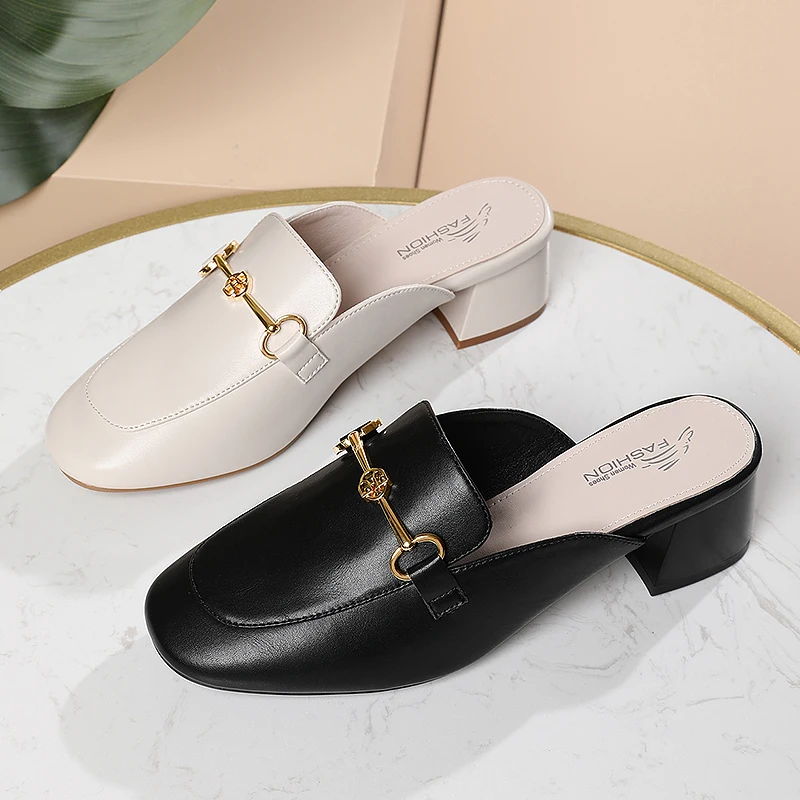 New Women Metal Decoration High Heels Slippers Ladies Fashion Classic Joker Leather Shoes
New Women Metal Decoration High Heels Slippers Ladies Fashion Classic Joker Leather Shoes