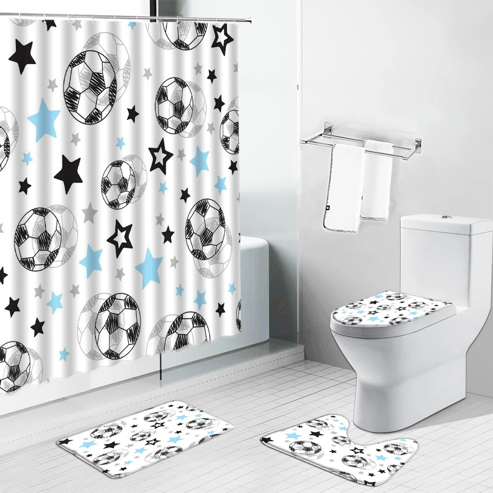 Football Print Shower Curtain Cartoons Pattern Non-Slip Rugs Flannel Toilet Lid Cover Carpet Mat Children Boy Bathroom Curtains
Football Print Shower Curtain Cartoons Pattern Non-Slip Rugs Flannel Toilet Lid Cover Carpet Mat Children Boy Bathroom Curtains