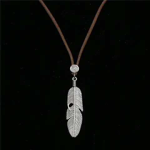 Trendy Boho Custom Sweater Chain Choker Long Leather Necklace Skull Feather Pendant Men Necklace Women Jewelry bijoux femme