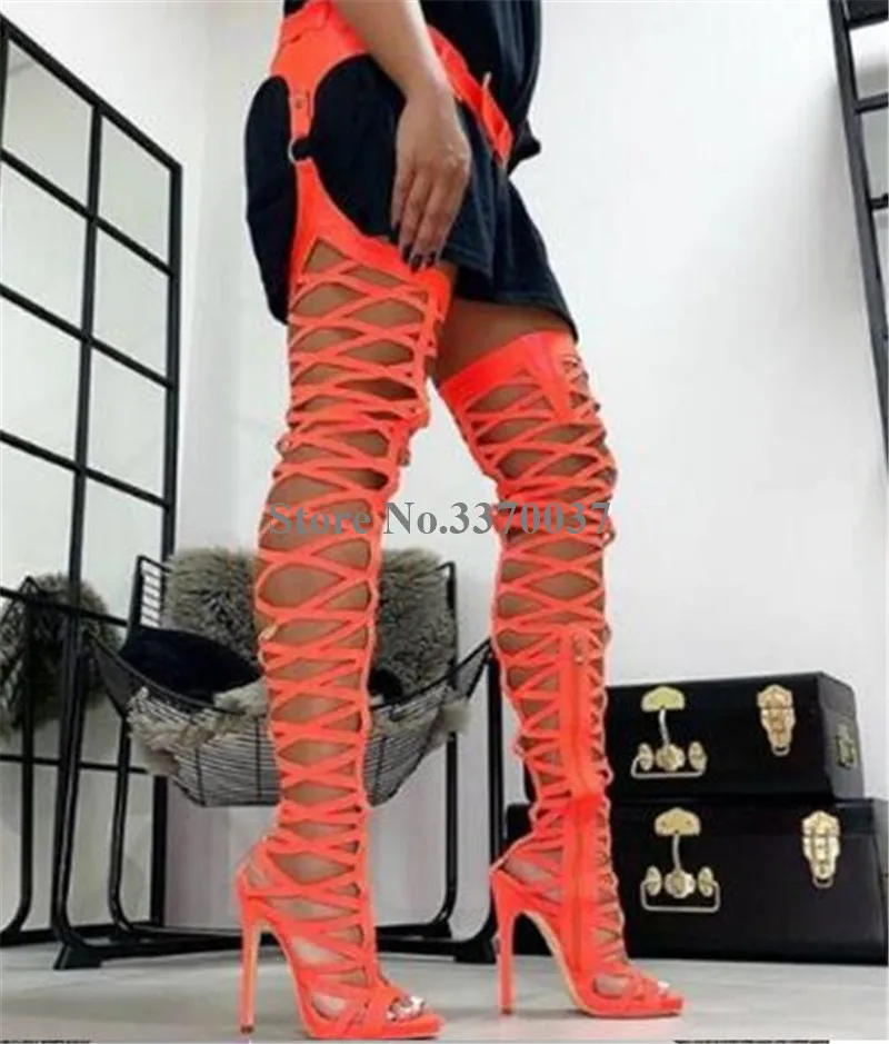 Sexy Women Open Toe Straps Cross Stiletto Heel Waist High Gladiator Boots Cut-out Over Knee High Heel Long Boots Dress Heels
Sexy Women Open Toe Straps Cross Stiletto Heel Waist High Gladiator Boots Cut-out Over Knee High Heel Long Boots Dress Heels
