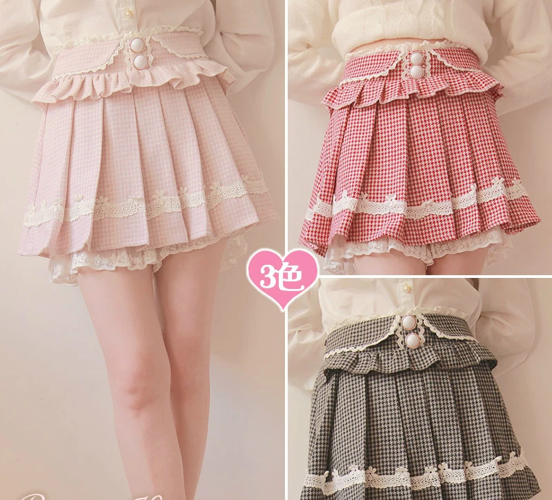 Princess sweet lolita Bobon 21 Autumn Winter wardrobe houndstooth baimuer pleated short skirt culottes school mini skirt B0915
Princess sweet lolita Bobon 21 Autumn Winter wardrobe houndstooth baimuer pleated short skirt culottes school mini skirt B0915