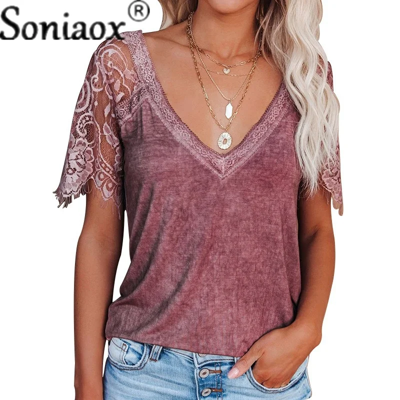 Sexy Women Summer Solid Color T-Shirts Lace Decor See Through V Neck Short Sleeve Casual Loose Pullovers Streetwear T-Shirt Tops
Sexy Women Summer Solid Color T-Shirts Lace Decor See Through V Neck Short Sleeve Casual Loose Pullovers Streetwear T-Shirt Tops