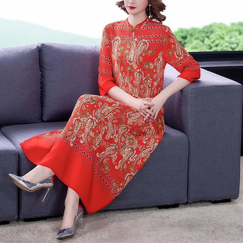 Summer Spring Vintage 4XL Plus Size Dress Women Chinese Style Red Print Mulberry Silk Midi Dress Elegant Bodycon Party Vestidos
Summer Spring Vintage 4XL Plus Size Dress Women Chinese Style Red Print Mulberry Silk Midi Dress Elegant Bodycon Party Vestidos