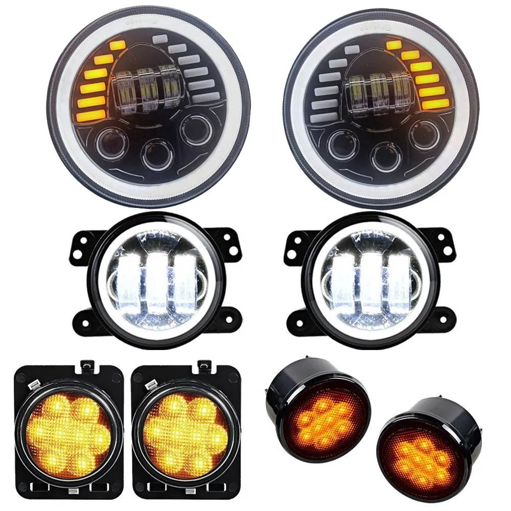 DOT Left Right Turn Signal 7Inch Halo Headlight For Jeep Wrangler JK 07-17 With 4" Fog Lamp Amber Side Marker Lights
DOT Left Right Turn Signal 7Inch Halo Headlight For Jeep Wrangler JK 07-17 With 4" Fog Lamp Amber Side Marker Lights