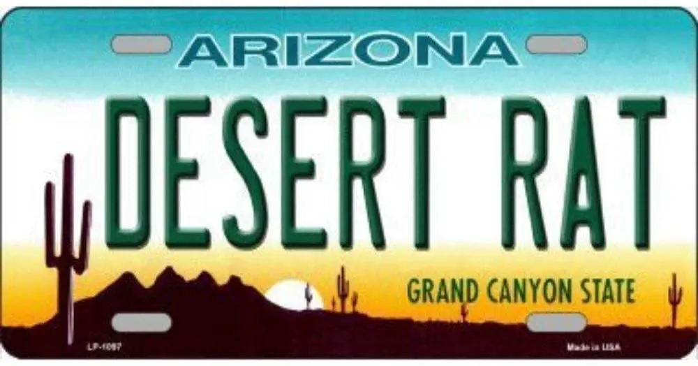Tin speaking Tin Sign Iron Painting 6X12 INCH Desert Rat Arizona Novelty State Background Vanity Metal License Sign
Tin speaking Tin Sign Iron Painting 6X12 INCH Desert Rat Arizona Novelty State Background Vanity Metal License Sign