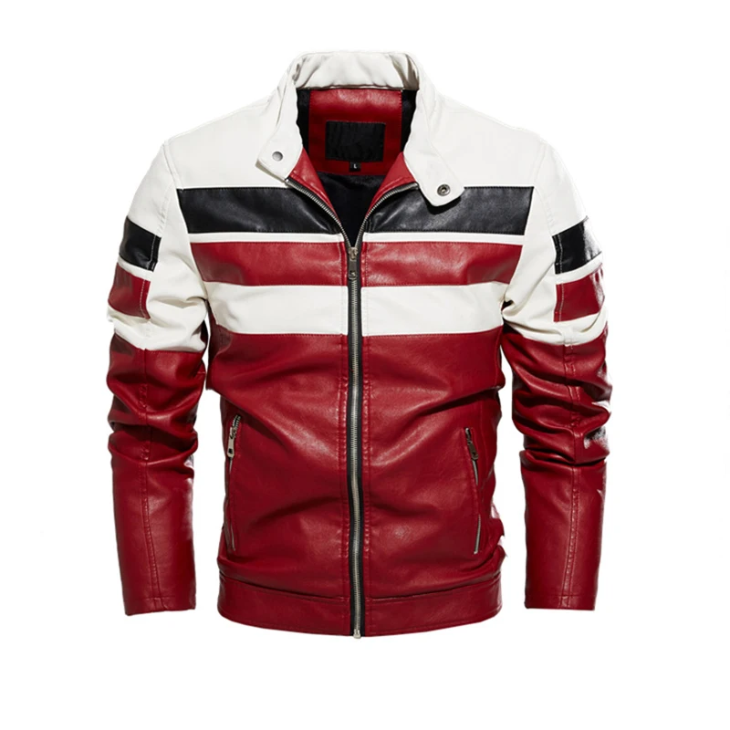 Novel Men's Leather Jacket Stripes Patchwork Motorcycle Leather Jacket for Men Zipper Fleece Faux Leather Jacket Male Coat
Novel Men's Leather Jacket Stripes Patchwork Motorcycle Leather Jacket for Men Zipper Fleece Faux Leather Jacket Male Coat