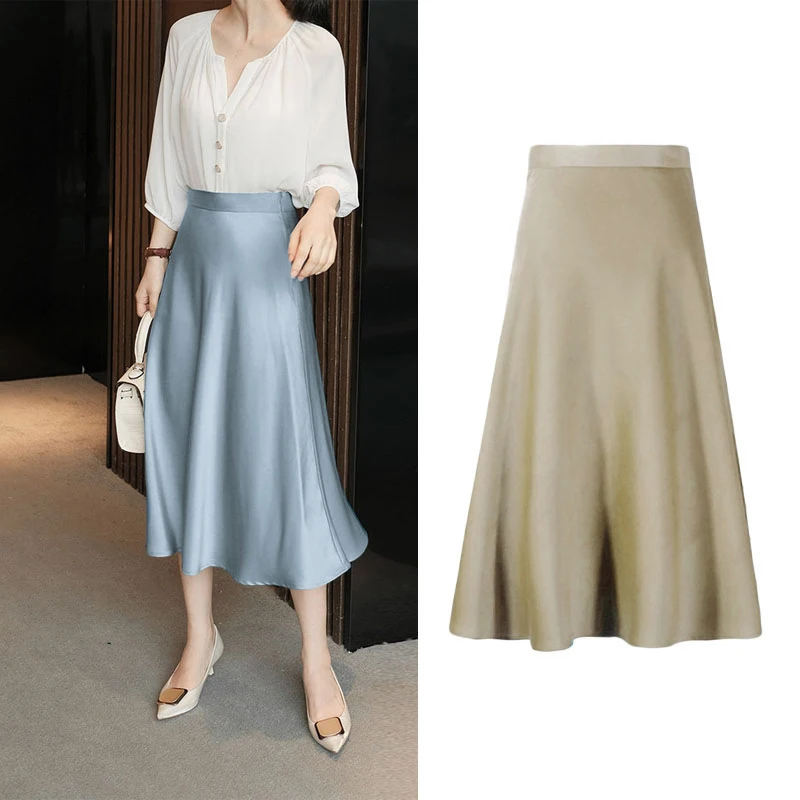 Summer women Midi Skirts Womens England Office Lady Satin High Waist Simple Elegant Long Skirt Women Faldas Mujer Moda 2022
Summer women Midi Skirts Womens England Office Lady Satin High Waist Simple Elegant Long Skirt Women Faldas Mujer Moda 2022