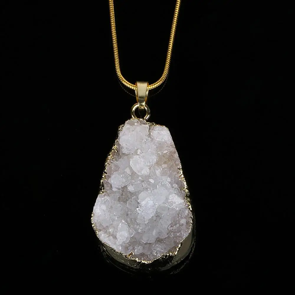 ShinyGem 20*40mm Random Natural Crystal Druzy Pendant Charm Texture Plating White Minerals Geode Quartz Stone Necklace For Women
ShinyGem 20*40mm Random Natural Crystal Druzy Pendant Charm Texture Plating White Minerals Geode Quartz Stone Necklace For Women