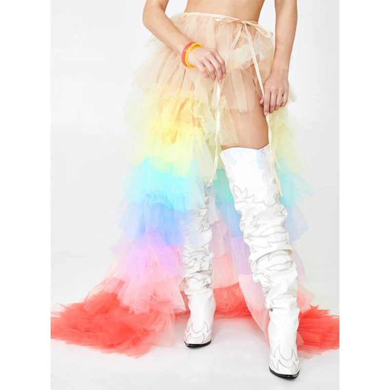 Rainbow Ruffles Tiered Long Tulle Overskirt Ribbon Sash Colorful Tulle Skirts Women Detachable Train Transparent Maxi Skirt
Rainbow Ruffles Tiered Long Tulle Overskirt Ribbon Sash Colorful Tulle Skirts Women Detachable Train Transparent Maxi Skirt
