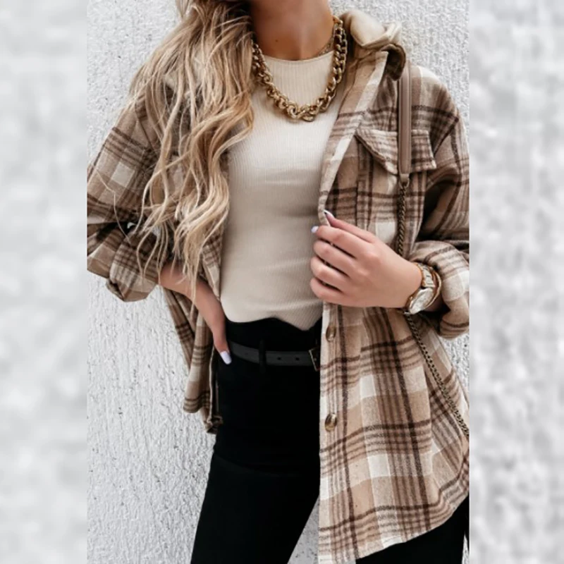 Women Casual Plaid Print Hooded Shirt Tops Elegant Autumn Long Sleeve Loose Ladies Top Streetwear Fashion Femme Buttons Shirts
Women Casual Plaid Print Hooded Shirt Tops Elegant Autumn Long Sleeve Loose Ladies Top Streetwear Fashion Femme Buttons Shirts