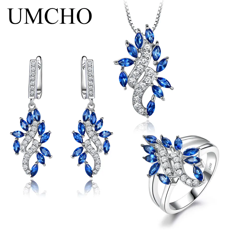 UMCHO, серебро 925 пробы, набор украшений для женщин, голубой сапфировое кольцо из драгоценных камней, подвеска, серьги, ювелирные изделия для помолвки
UMCHO, серебро 925 пробы, набор украшений для женщин, голубой сапфировое кольцо из драгоценных камней, подвеска, серьги, ювелирные изделия для помолвки
