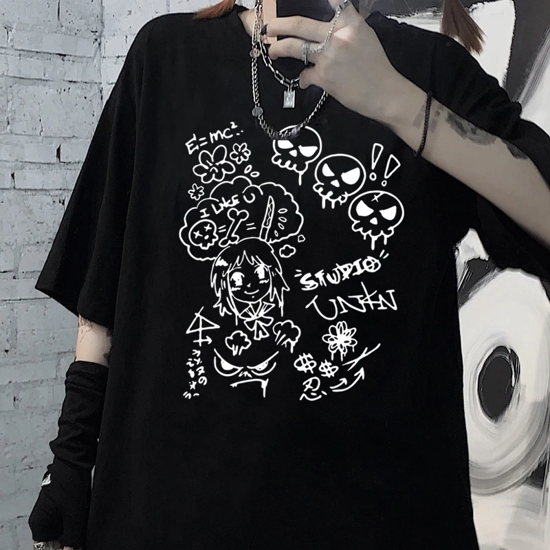 Women T-Shirts Punk Gothic Anime Cartoon Print Clothes Loose Short Sleeve Streetwear Y2K Harajuku Black Vintage Dropshipping Top
Women T-Shirts Punk Gothic Anime Cartoon Print Clothes Loose Short Sleeve Streetwear Y2K Harajuku Black Vintage Dropshipping Top