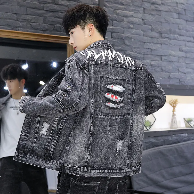 Men`s Cool Ripped Jean Jacket Motorcycle Vintage Slim Fit Biker Jean Trucker Denim Jacket With Holes For Male
Men`s Cool Ripped Jean Jacket Motorcycle Vintage Slim Fit Biker Jean Trucker Denim Jacket With Holes For Male