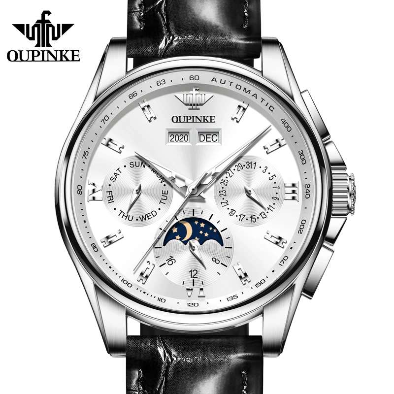 2021 New Products OUPINKE Men's Mechanical Watch Moon Phase Sapphire Multifunctional Automatic Watch Leather Bracelet Watch
2021 New Products OUPINKE Men's Mechanical Watch Moon Phase Sapphire Multifunctional Automatic Watch Leather Bracelet Watch