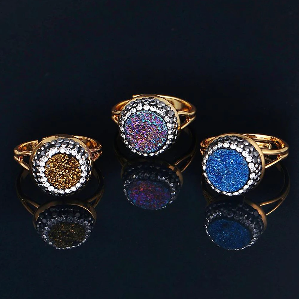ShinyGem 14mm Charm Round Crystal Rings Micro inlay zircon Sparkling Druzy Gem Stone Rings Adjustable Wedding Rings For Women
ShinyGem 14mm Charm Round Crystal Rings Micro inlay zircon Sparkling Druzy Gem Stone Rings Adjustable Wedding Rings For Women