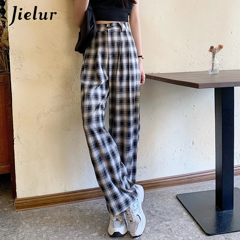 Jielur Harajuku Plaid Pants For Women 2021 Streetwear High Waist Trousers Woman Wide Leg Pants Summer Female Causal Pants S-L
Jielur Harajuku Plaid Pants For Women 2021 Streetwear High Waist Trousers Woman Wide Leg Pants Summer Female Causal Pants S-L