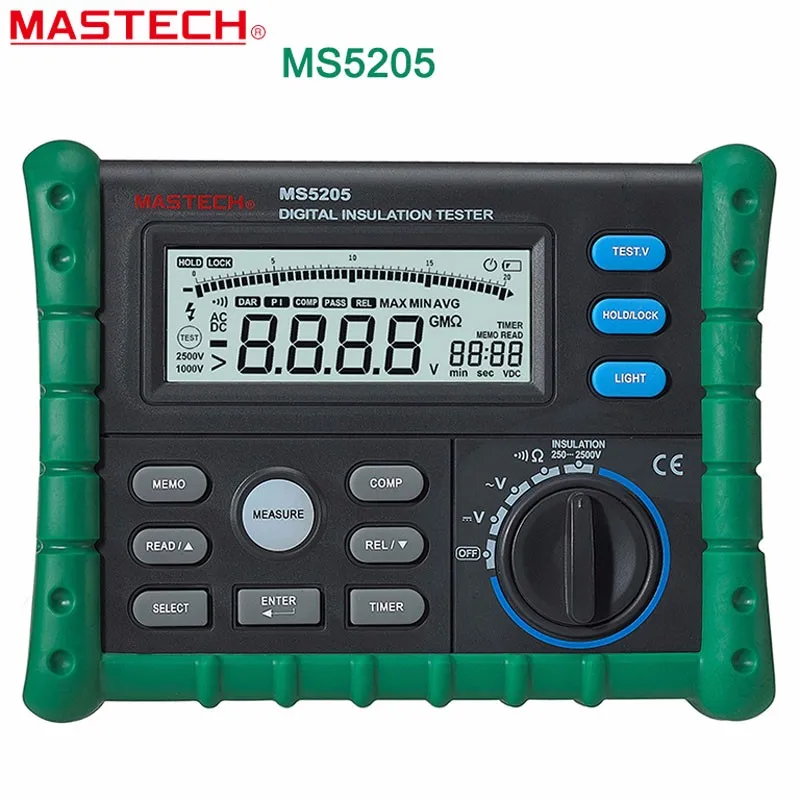 MASTECH MS5205 Digital Megameter Insulation Tester Resistance Meter Tecrep 10G 2500V Multimeter Voltage Detector
MASTECH MS5205 Digital Megameter Insulation Tester Resistance Meter Tecrep 10G 2500V Multimeter Voltage Detector