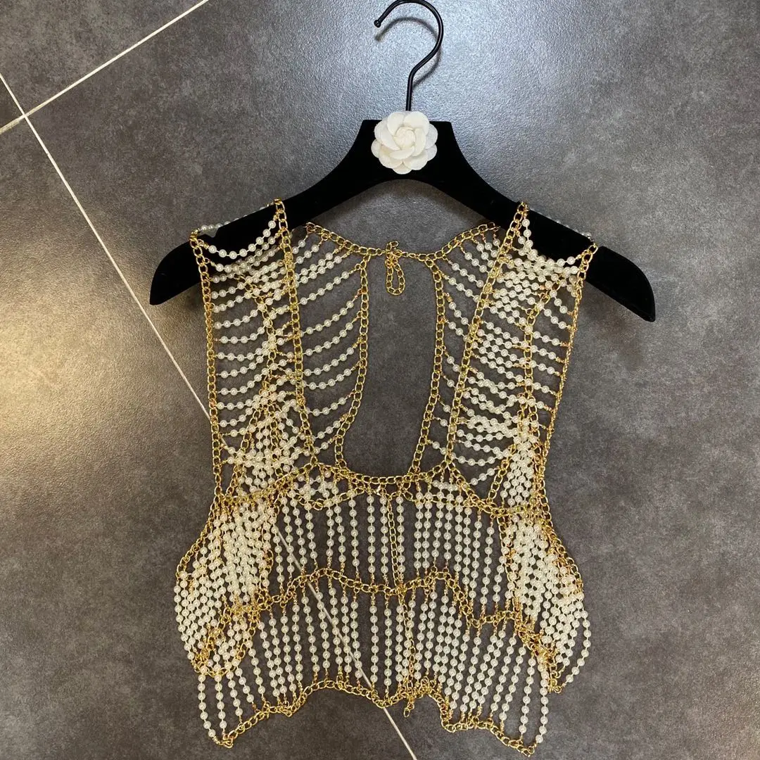 Pearl Beading Fishnet Top Women See Through Sexy Hollow Out Party Tops Shiny Short Beaded Club Top Vest
Pearl Beading Fishnet Top Women See Through Sexy Hollow Out Party Tops Shiny Short Beaded Club Top Vest