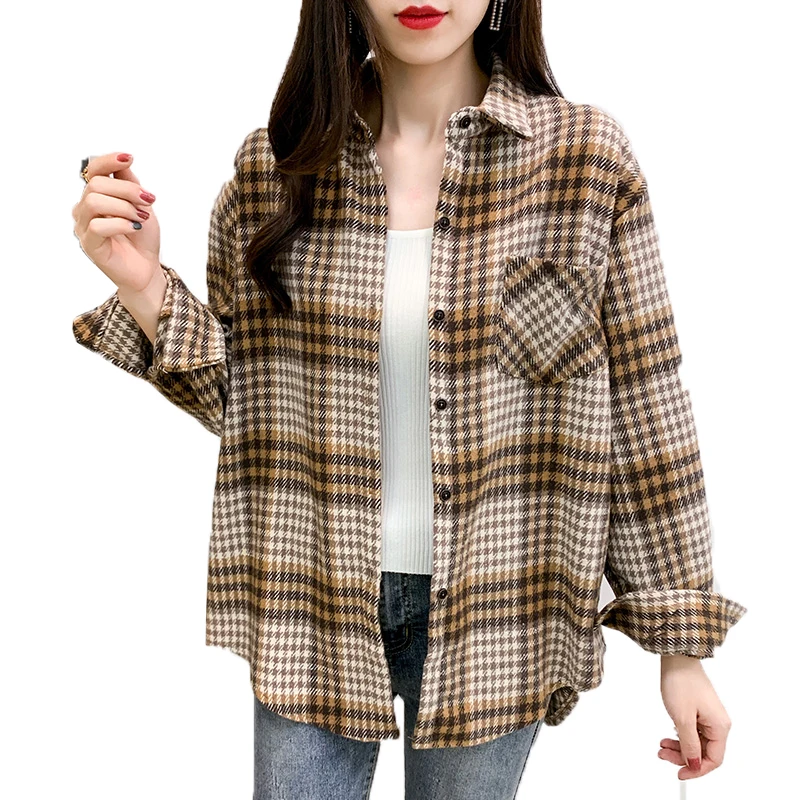 New Spring Autumn Women's Blouse Korean Casual Plaid Shirt Single-Breasted Sanding Thin Plaid Jacket Outerwear Tops Female
New Spring Autumn Women's Blouse Korean Casual Plaid Shirt Single-Breasted Sanding Thin Plaid Jacket Outerwear Tops Female