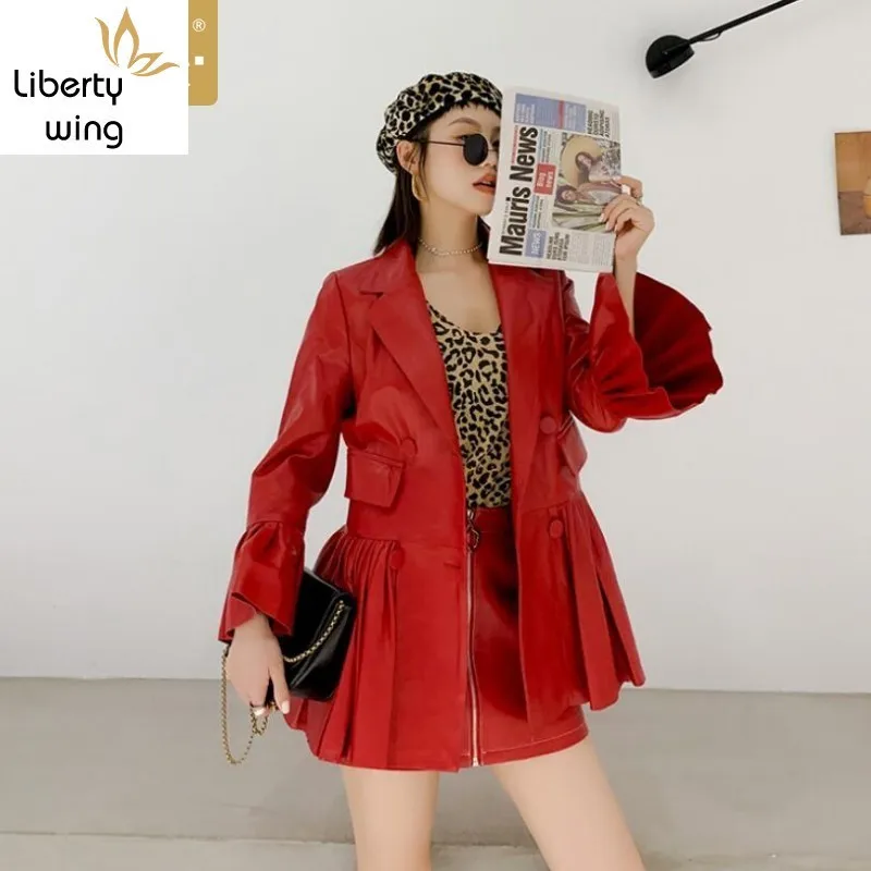 High Street Womens Double Breasted Slim Fit Genuine Leather Jackets Fashion Long Flare Sleeve Pleated Sheepskin Coats Plus Size
High Street Womens Double Breasted Slim Fit Genuine Leather Jackets Fashion Long Flare Sleeve Pleated Sheepskin Coats Plus Size