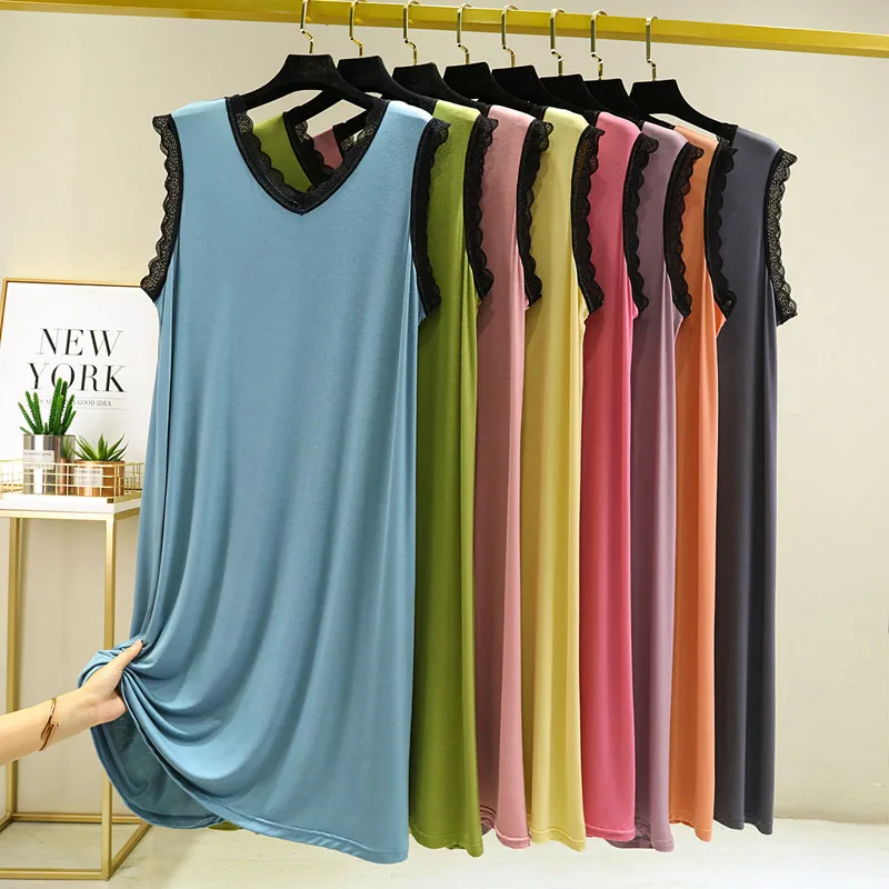 Modal Lace V-Neck Nightshirt Female Summer New Home Nightdress Solid Color Loose Large Size Vest Dress Women Nightgowns
Modal Lace V-Neck Nightshirt Female Summer New Home Nightdress Solid Color Loose Large Size Vest Dress Women Nightgowns