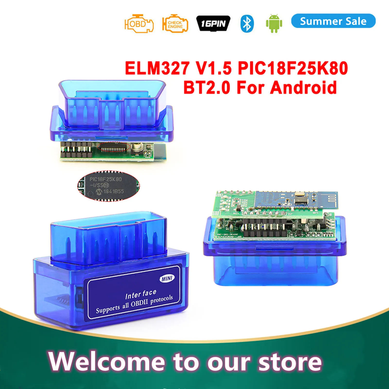 Super Mini ELM327 V1.5 PIC18F25K80 Chip OBD2 Diagnostic Scanner Elm 327 Bluetooth-Compatible/Wifi V2.1 OBDII Adapter Tools
Super Mini ELM327 V1.5 PIC18F25K80 Chip OBD2 Diagnostic Scanner Elm 327 Bluetooth-Compatible/Wifi V2.1 OBDII Adapter Tools