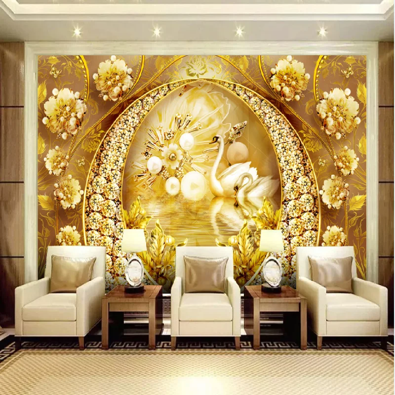 New Diamond High-end Gold Gate Swan Lake Jewelry Flower High-end Background 3D Wall Stickers Wall Decoration
New Diamond High-end Gold Gate Swan Lake Jewelry Flower High-end Background 3D Wall Stickers Wall Decoration