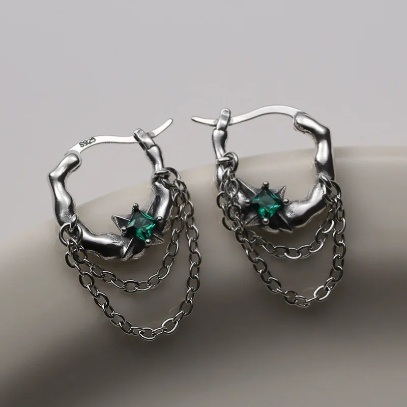 Silvology Real 925 Sterling Silver Green Zircon Chain Hoop Earrings for Women Vintage Do The Old Tassel Earring Designer Jewelry
Silvology Real 925 Sterling Silver Green Zircon Chain Hoop Earrings for Women Vintage Do The Old Tassel Earring Designer Jewelry
