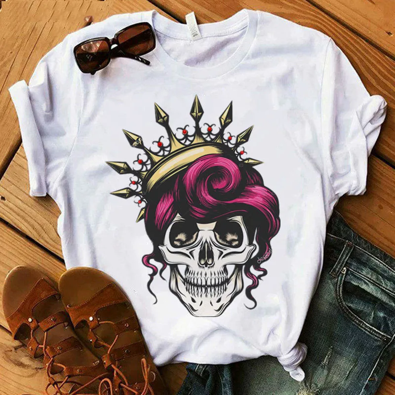 Women Crown Skull Funny Print T shirt 2020 Fashion Summer O Neck 90S Clothes Girl Casual Short Sleeve Printed Clothes,Drop Ship
Women Crown Skull Funny Print T shirt 2020 Fashion Summer O Neck 90S Clothes Girl Casual Short Sleeve Printed Clothes,Drop Ship