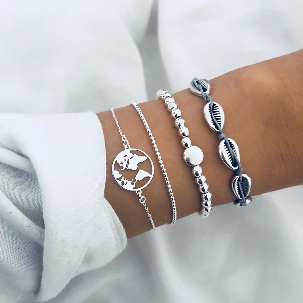 4pcs/set Fashion Women Shell Map Charm bracelets Set Boho beads chains Bangle femme Retro DIY Jewelry
4pcs/set Fashion Women Shell Map Charm bracelets Set Boho beads chains Bangle femme Retro DIY Jewelry