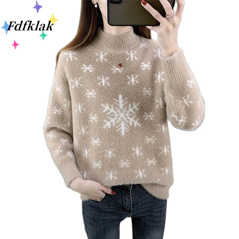 Fdfklak Snowflake Sweater Women Spring Autumn New Loose Pullover Sweater Warmth Thick Jumper Long-Sleeved Top Sueters De Mujer
Fdfklak Snowflake Sweater Women Spring Autumn New Loose Pullover Sweater Warmth Thick Jumper Long-Sleeved Top Sueters De Mujer