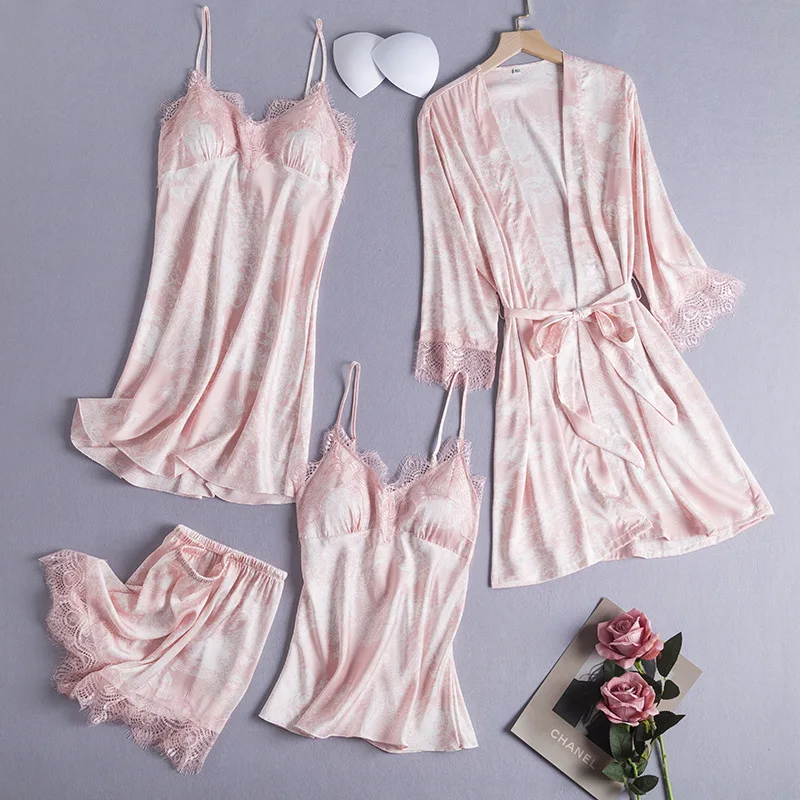 Women 4PCS Pajamas Set Print Lace Bride Dressing Kimono Robe Gown Spring Summer Sling Nightgown Bathrobe Lingerie Home Sleepwear
Women 4PCS Pajamas Set Print Lace Bride Dressing Kimono Robe Gown Spring Summer Sling Nightgown Bathrobe Lingerie Home Sleepwear