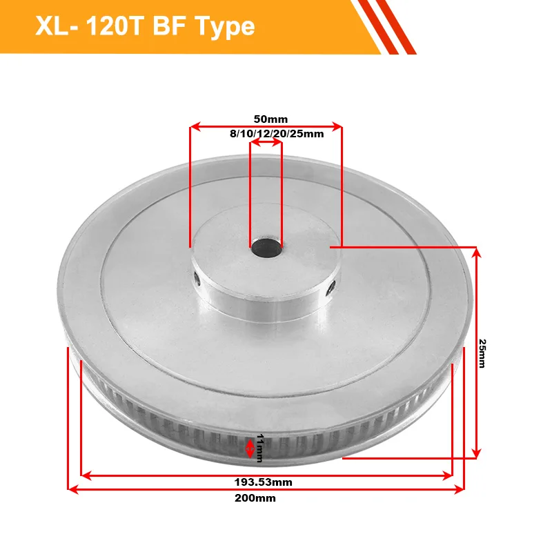 XL 120T Timing Pulley 11mm Width XL Type Transmission Pulley 8/10/12/20/25mm Bore 120Tooth Wheel Pulley for CNC Machine
XL 120T Timing Pulley 11mm Width XL Type Transmission Pulley 8/10/12/20/25mm Bore 120Tooth Wheel Pulley for CNC Machine