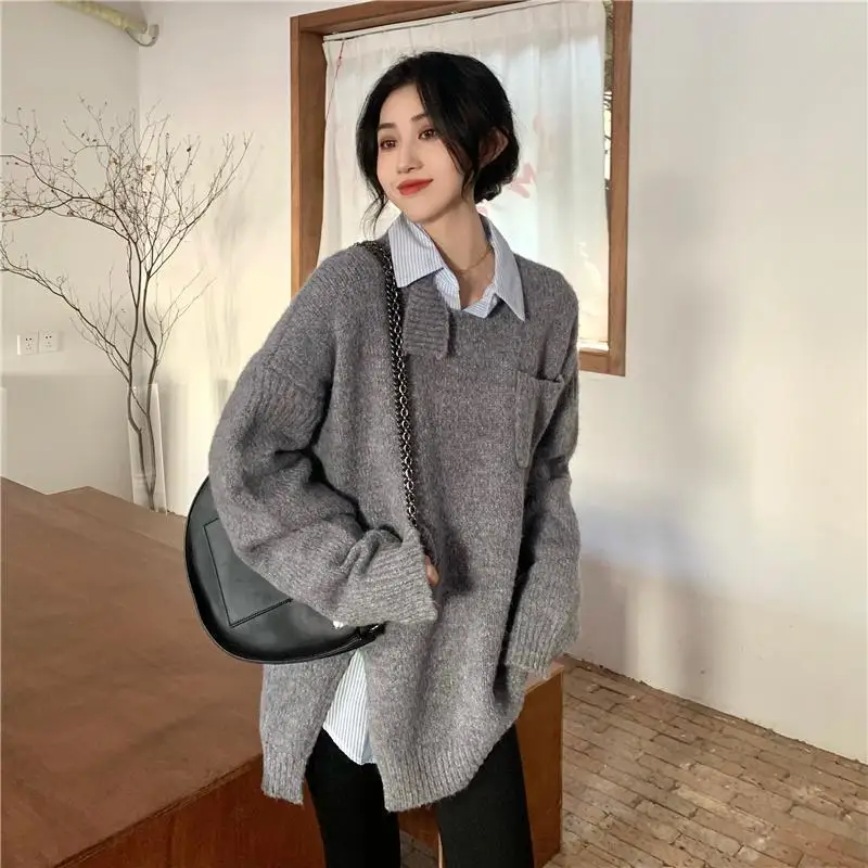 Women Solid Sweaters Side-Slit Loose Leisure Long Sleeve Trendy Knitted Wear Daily All-Match Feminino New Korean Style Pullovers
Women Solid Sweaters Side-Slit Loose Leisure Long Sleeve Trendy Knitted Wear Daily All-Match Feminino New Korean Style Pullovers