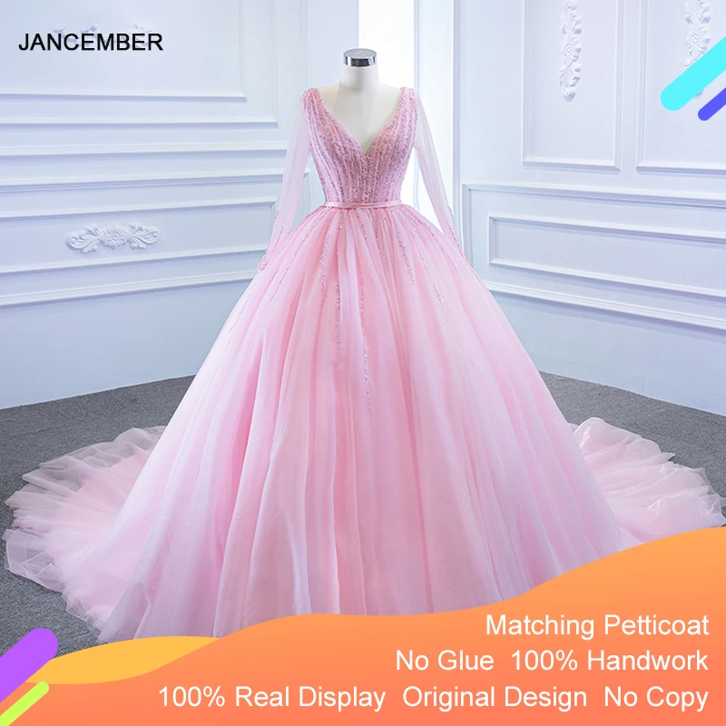 J67172 Jancember Simple Pink Evening Dress With Long Sleeves V-Neck Sequined Sashes Lace Up Back Ball Gowns
J67172 Jancember Simple Pink Evening Dress With Long Sleeves V-Neck Sequined Sashes Lace Up Back Ball Gowns