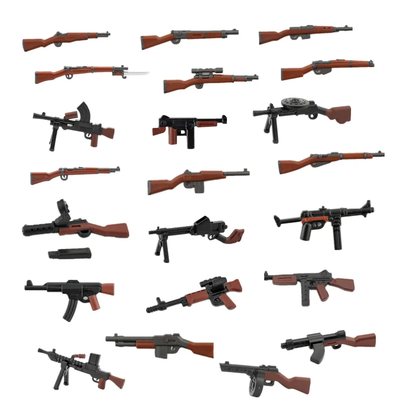 WW2 Soldiers Weapons Building Block Accessories Machine Gun Rifle Submachine Sniper Guns Two-color Printing Educational Gifts
WW2 Soldiers Weapons Building Block Accessories Machine Gun Rifle Submachine Sniper Guns Two-color Printing Educational Gifts