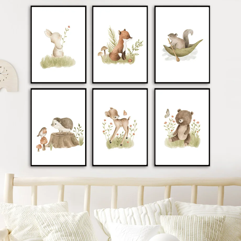 Watercolor Deer Rabbit Fox Bear Hedgehog Nursery Wall Art Mural Print Canvas Painting Poster Child Decor Pictures Baby Kids Room 
Watercolor Deer Rabbit Fox Bear Hedgehog Nursery Wall Art Mural Print Canvas Painting Poster Child Decor Pictures Baby Kids Room