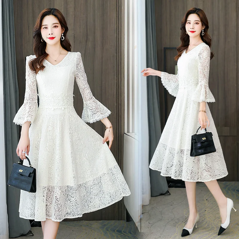 Women A-Line Lace Dress Spring Sexy Petal Sleeve Party Clothing Hollow Lace Dresses Elegant Ladies Wedding Dress Pullovers
Women A-Line Lace Dress Spring Sexy Petal Sleeve Party Clothing Hollow Lace Dresses Elegant Ladies Wedding Dress Pullovers