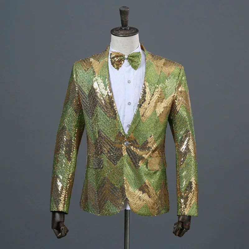 Men Gradient Sequin Glitter Blazer Jacket Brand Single Button Men Blazer with Bowtie DJ Wedding Party Stage Singer Costume Homme
Men Gradient Sequin Glitter Blazer Jacket Brand Single Button Men Blazer with Bowtie DJ Wedding Party Stage Singer Costume Homme