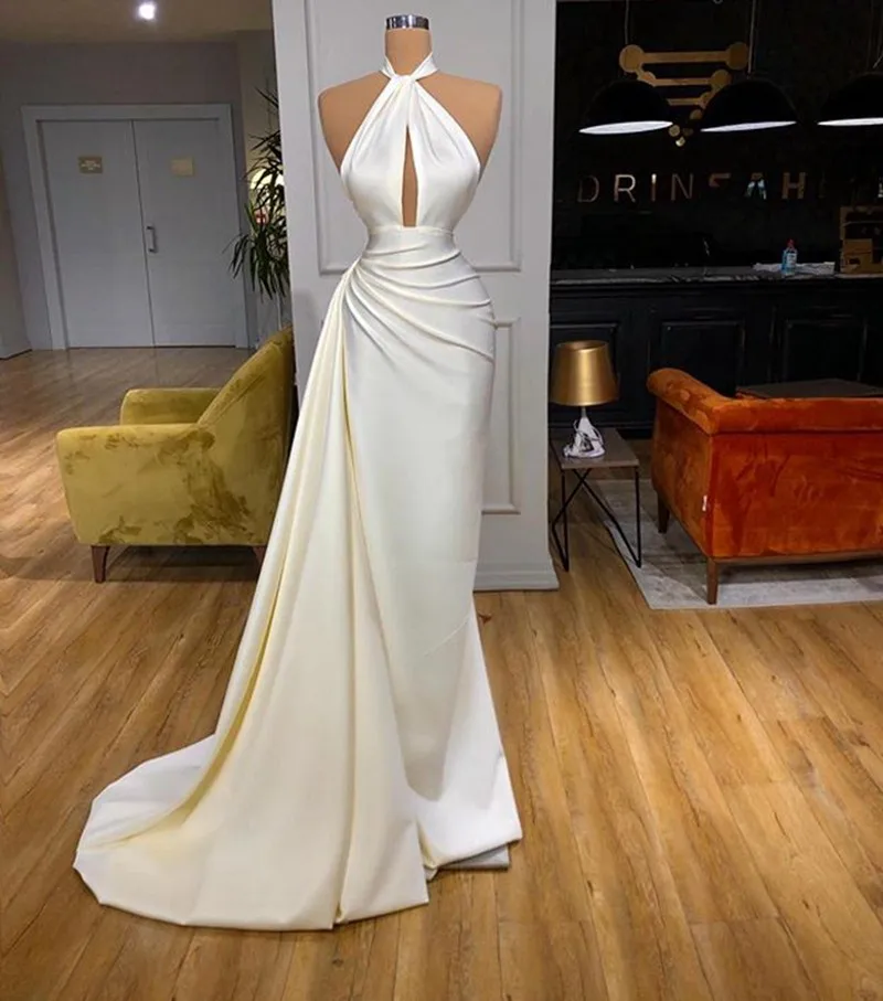 Simple Evening Dress 2025 Halter Mermaid African Women White Satin Formal Party Prom Gowns Customized vestidos de fiesta
Simple Evening Dress 2025 Halter Mermaid African Women White Satin Formal Party Prom Gowns Customized vestidos de fiesta
